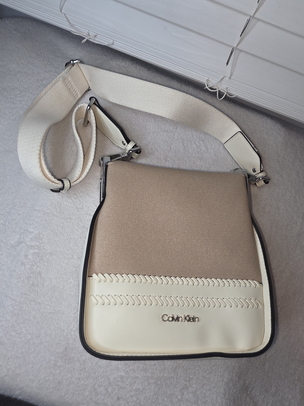 Calvin Klein Beige and Cream Crossbody Messenger Bag